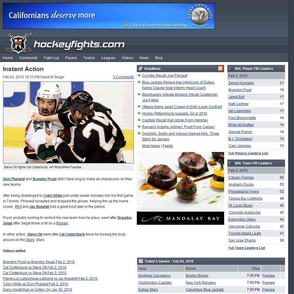 Hockey Fights at hockeyfights.com